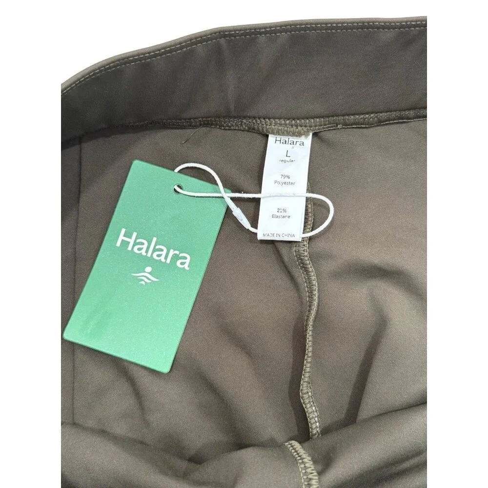Halara Womens High-Waisted Flare Pants With Belt Olive Green Size L NEW - Picture 3 of 7
